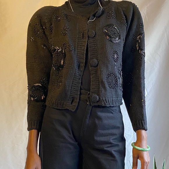 Crop sequins vintage sweater cardigan size small made in Hong Kong - Picture 1 of 9